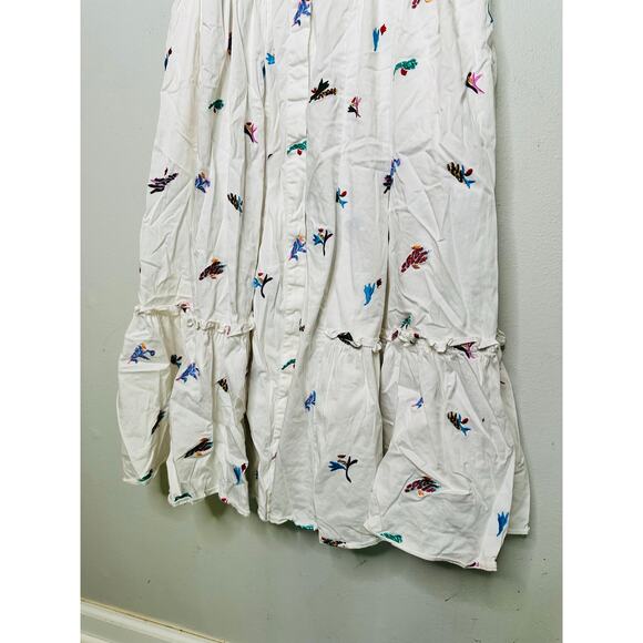 PRABAL GURUNG X RTR White Cotton Floral Embroidered Sleeveless Midi Dress 10 - Picture 9 of 16